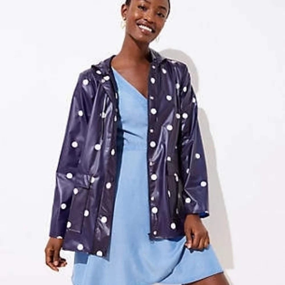 LOFT Navy Large Polka Dot Rain Jacket Size XL